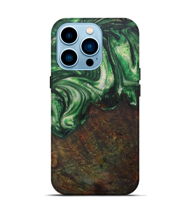 iPhone 14 Pro Wood+Resin Live Edge Phone Case - Abbie (Dark Green, 587062)