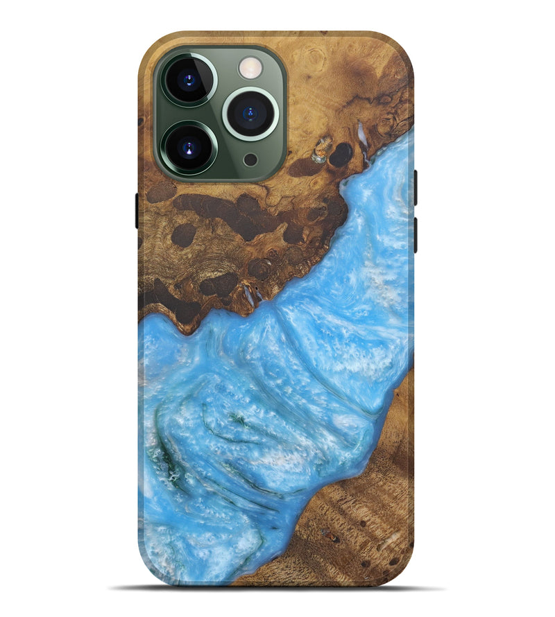 iPhone 13 Pro Max Wood+Resin Live Edge Phone Case - Bep (Light Blue, 579130)
