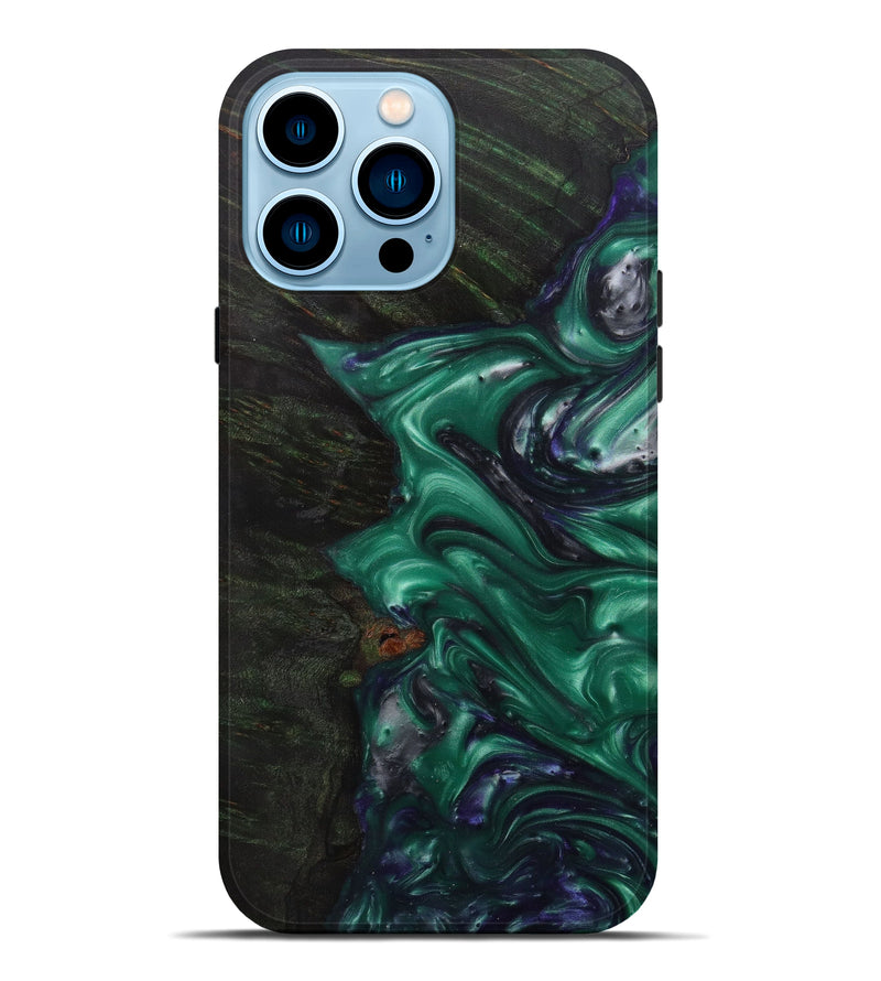 iPhone 14 Pro Max Wood+Resin Live Edge Phone Case - Lainey (Dark Green, 586103)