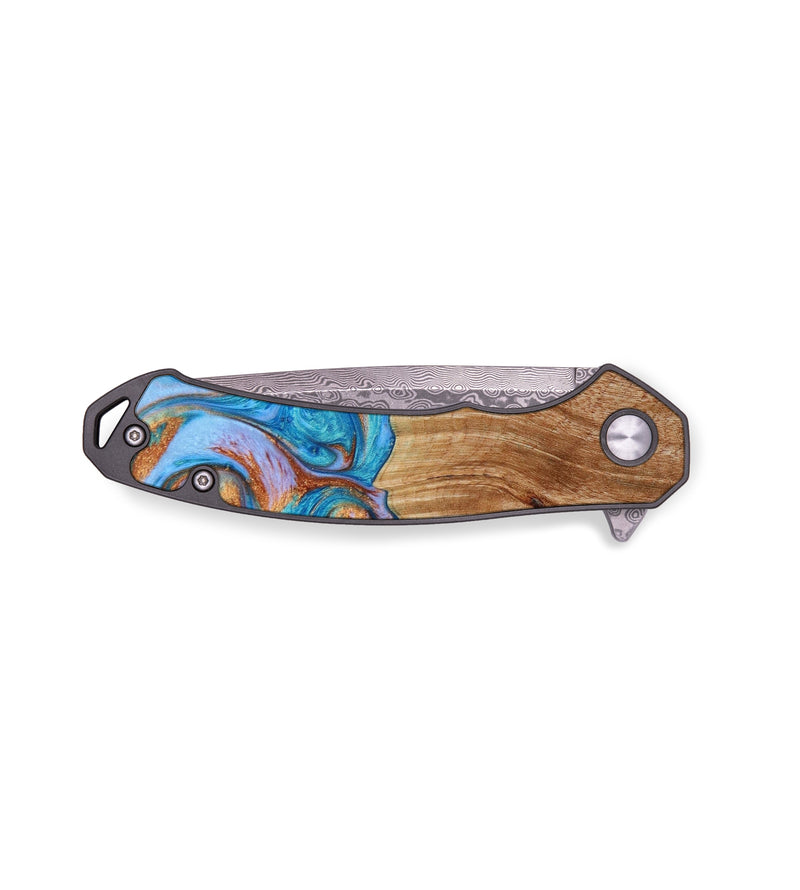 EDC Wood+Resin Pocket Knife - Julissa (Teal & Gold, 641904)
