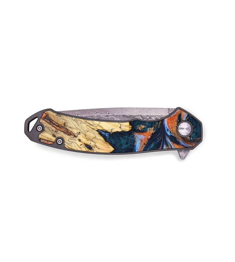 EDC Wood+Resin Pocket Knife - Sherry (Teal & Gold, 636354)