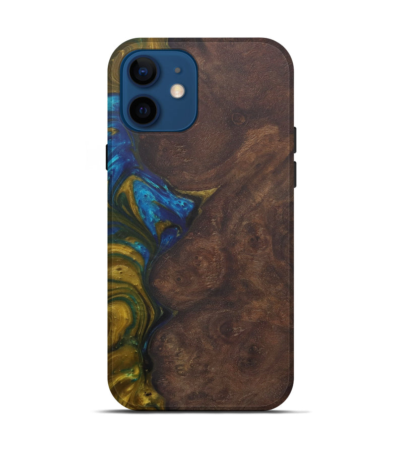 iPhone 12 Wood+Resin Live Edge Phone Case - Emlyn (Teal & Gold, 571485)