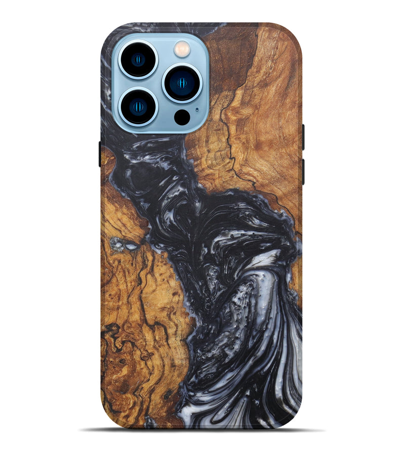 iPhone 14 Pro Max Wood+Resin Live Edge Phone Case - Flo (Black & White, 588443)
