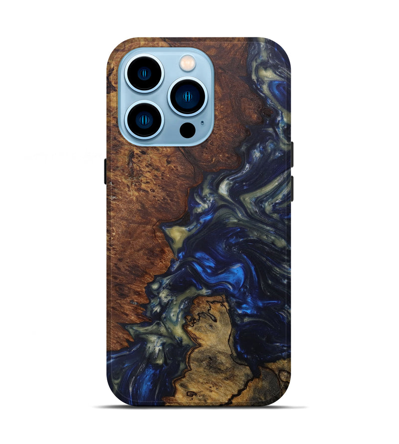 iPhone 14 Pro Wood+Resin Live Edge Phone Case - Daffy (Dark Blue, 586287)