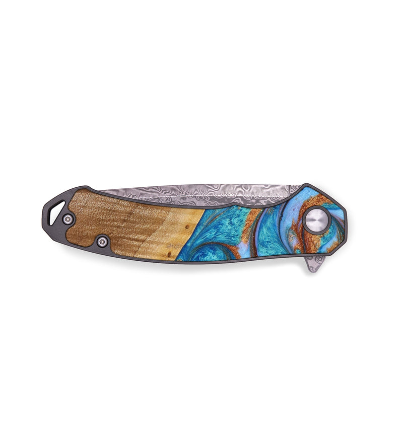 EDC Wood+Resin Pocket Knife - Patricia (Teal & Gold, 641903)