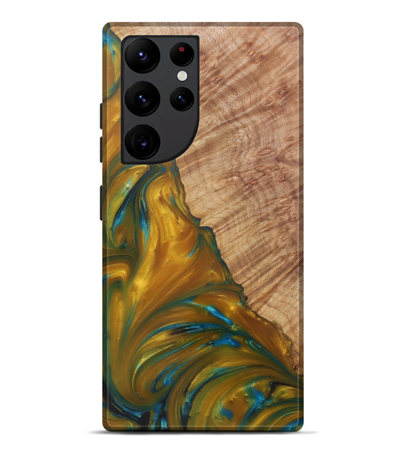 Galaxy S22 Ultra Wood+Resin Live Edge Phone Case - Jayme (Teal & Gold, 577474)