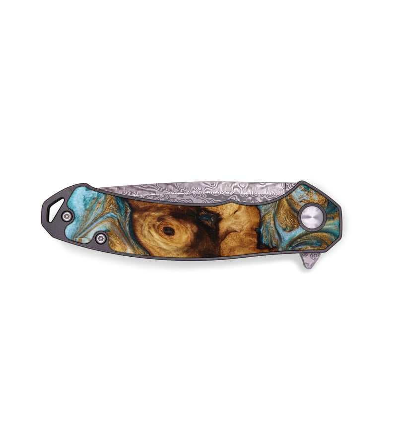 EDC Wood+Resin Pocket Knife - Aylin (Teal & Gold, 643011)