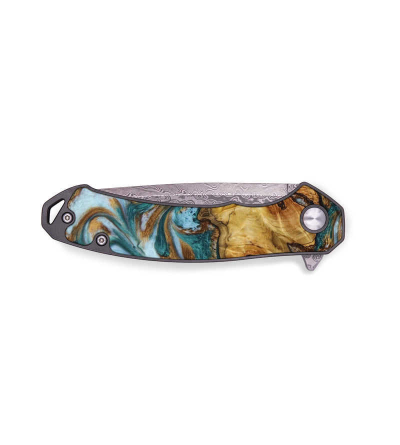EDC Wood+Resin Pocket Knife - Joanne (Teal & Gold, 641474)