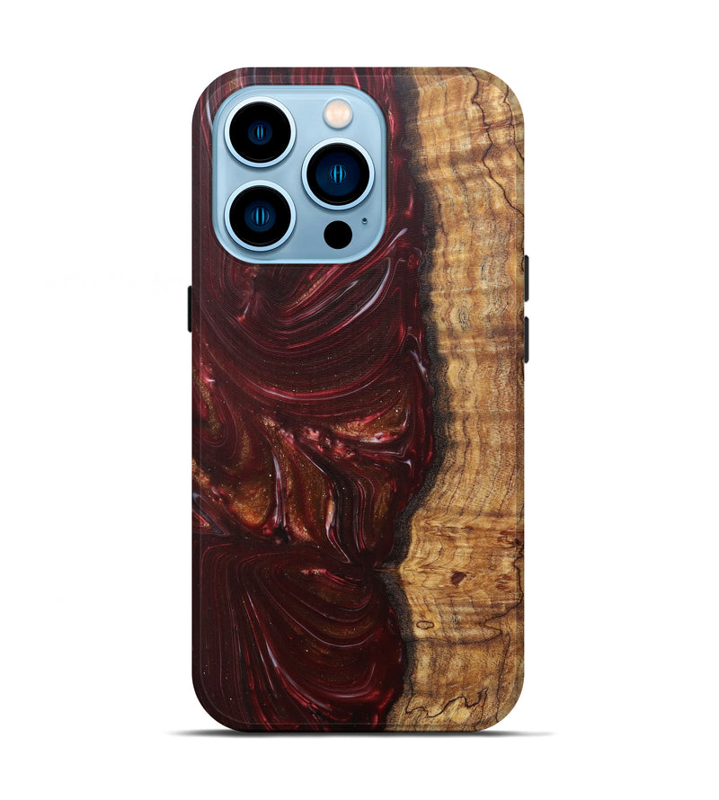 iPhone 14 Pro Wood+Resin Live Edge Phone Case - Freek (Dark Red, 588689)
