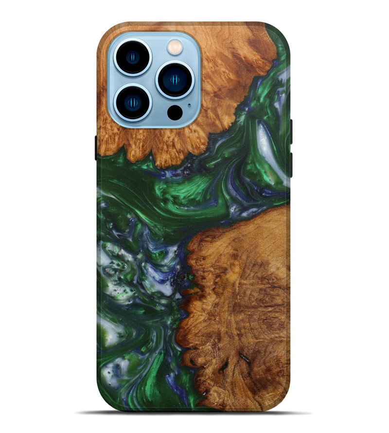 iPhone 14 Pro Max Wood+Resin Live Edge Phone Case - Sedigheh (Dark Green, 582806)