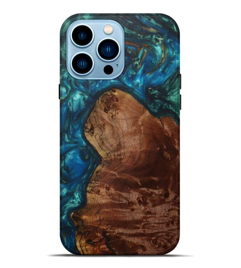 iPhone 14 Pro Max Wood+Resin Live Edge Phone Case - Harper (Light Blue, 586076)