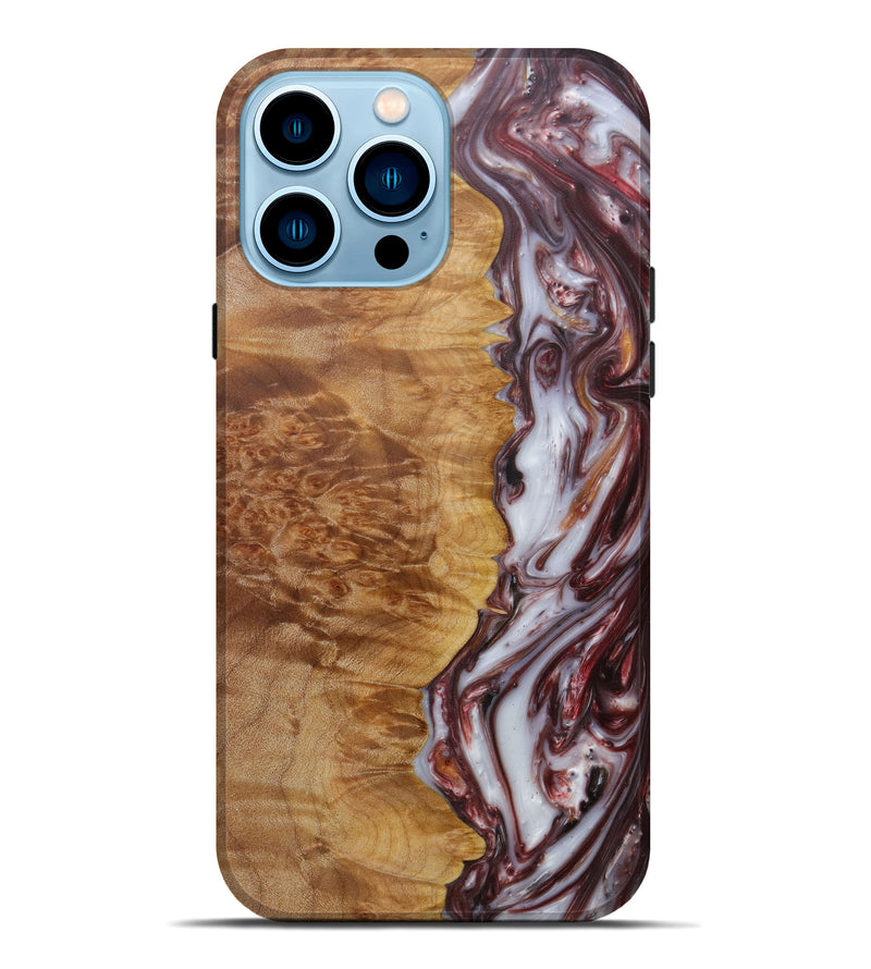iPhone 14 Pro Max Wood+Resin Live Edge Phone Case - Genowefa (Dark Red, 585232)