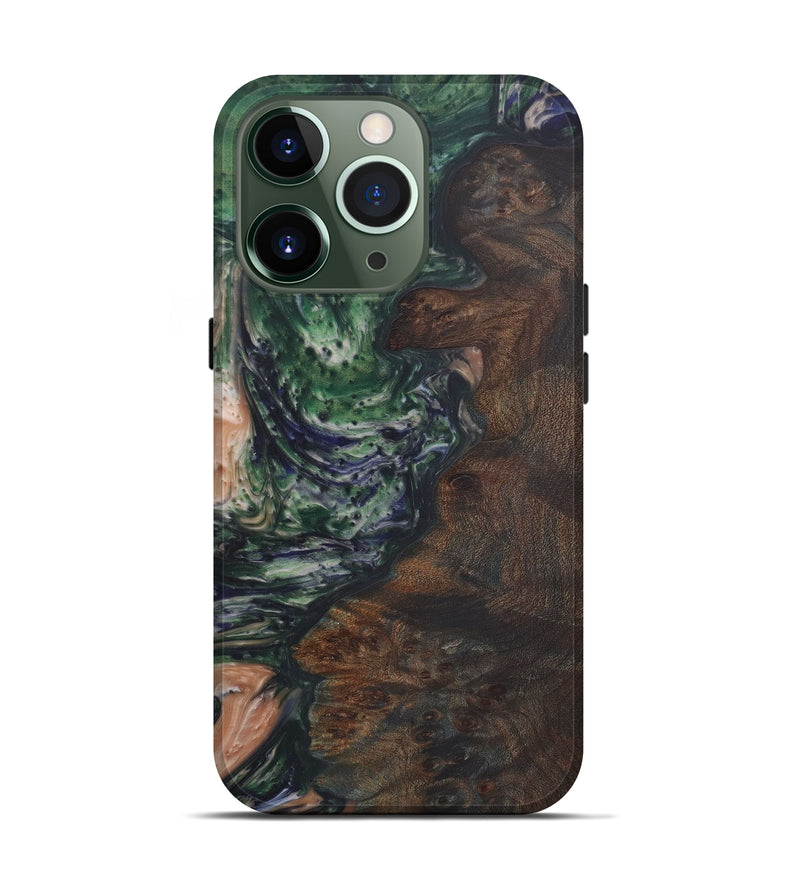 iPhone 13 Pro Wood+Resin Live Edge Phone Case - Maryann (Dark Green, 573561)