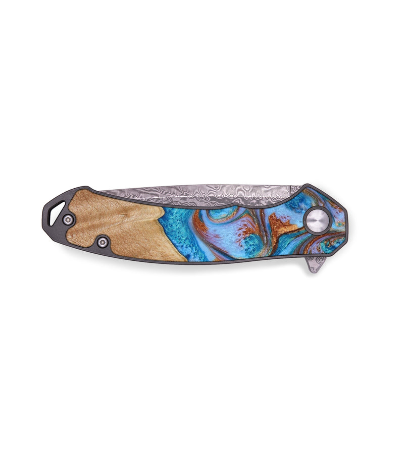 EDC Wood+Resin Pocket Knife - Mekhi (Teal & Gold, 641905)