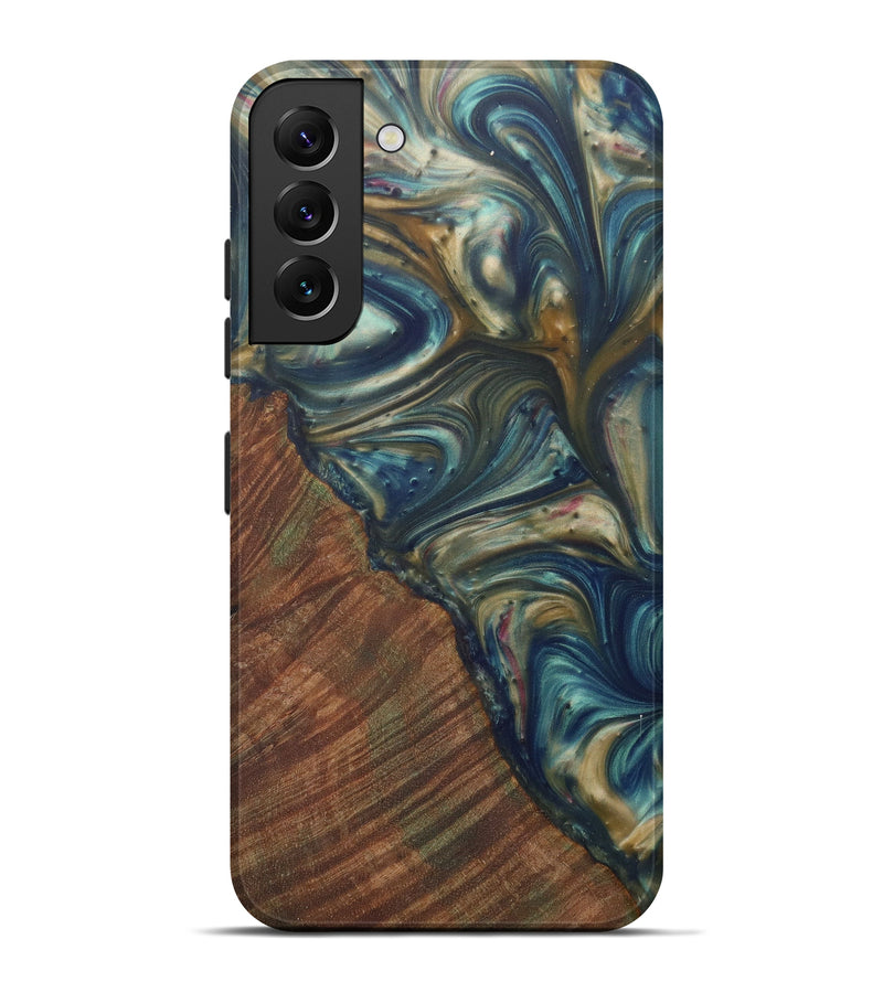 Galaxy S22 Plus Wood+Resin Live Edge Phone Case - Fayth (Teal & Gold, 588652)