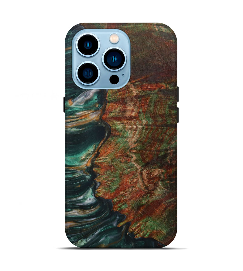 iPhone 14 Pro Wood+Resin Live Edge Phone Case - Shaib (Dark Green, 586090)