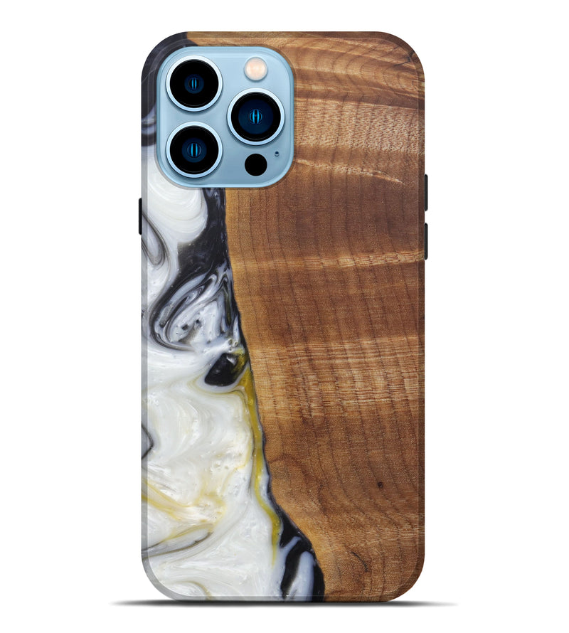 iPhone 14 Pro Max Wood+Resin Live Edge Phone Case - Chloe (Black & White, 581215)