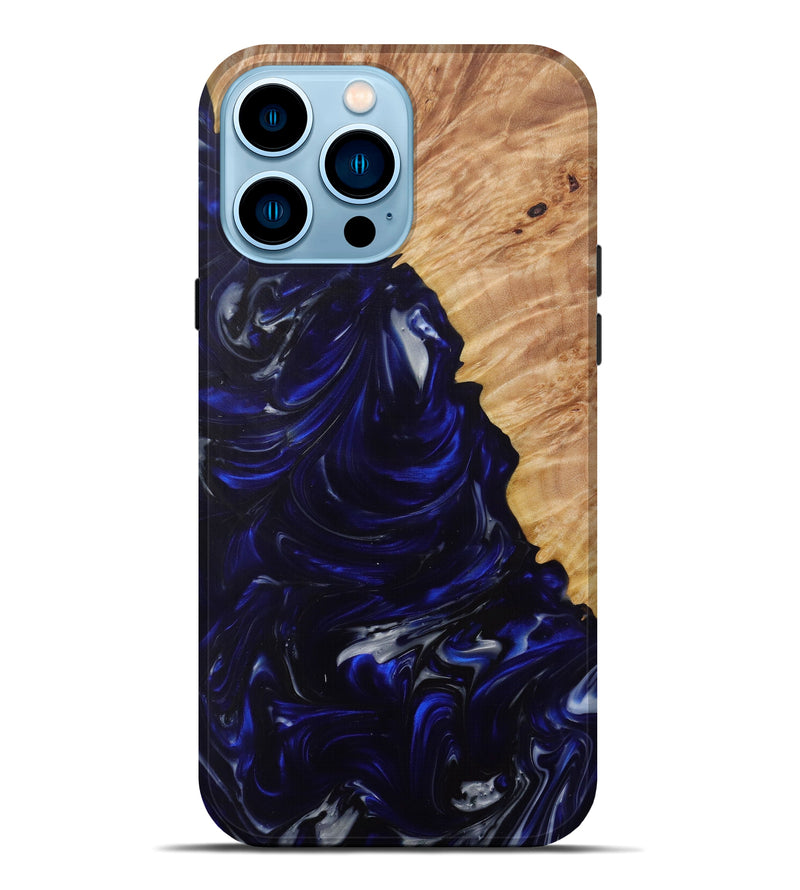 iPhone 14 Pro Max Wood+Resin Live Edge Phone Case - Mikihito (Dark Blue, 584039)