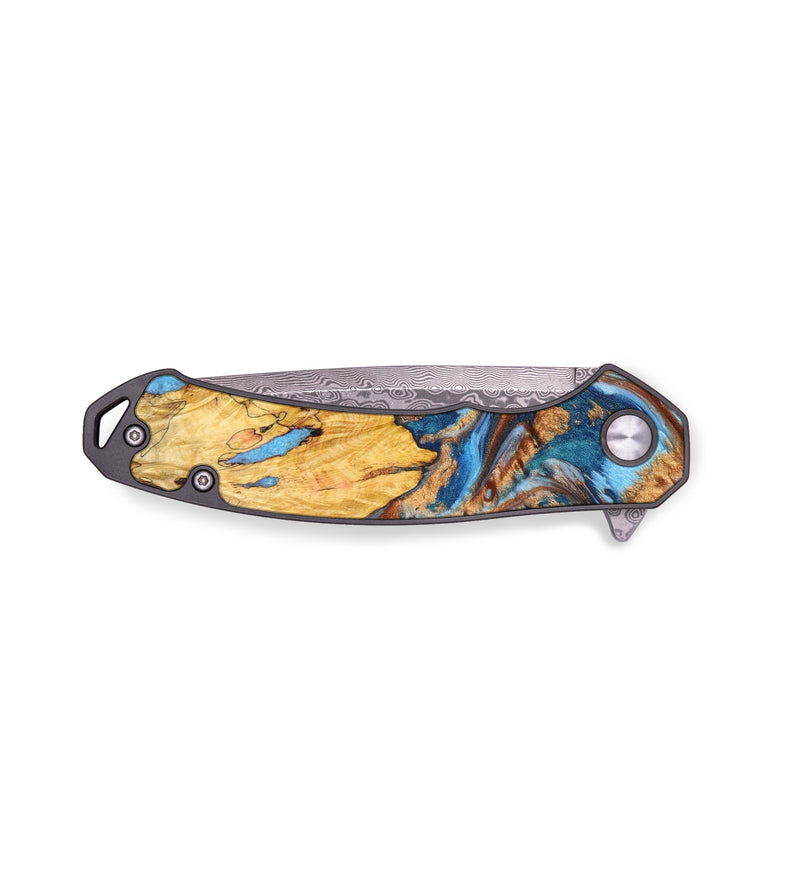EDC Wood+Resin Pocket Knife - Janiya (Teal & Gold, 637079)