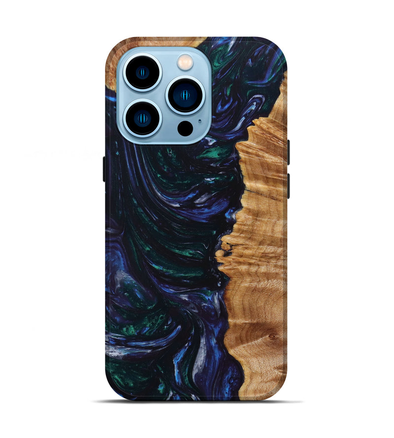 iPhone 14 Pro Wood+Resin Live Edge Phone Case - Arya (Blue, 638542)