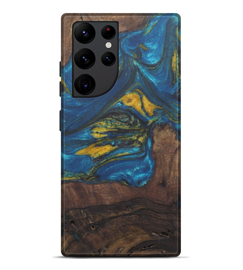 Galaxy S22 Ultra Wood+Resin Live Edge Phone Case - Glynn (Teal & Gold, 577446)
