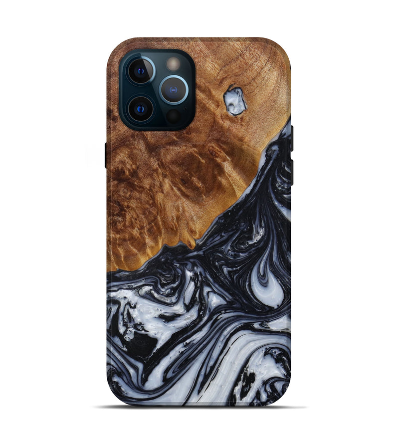 iPhone 12 Pro Wood+Resin Live Edge Phone Case - Siouxie (Black & White, 589824)