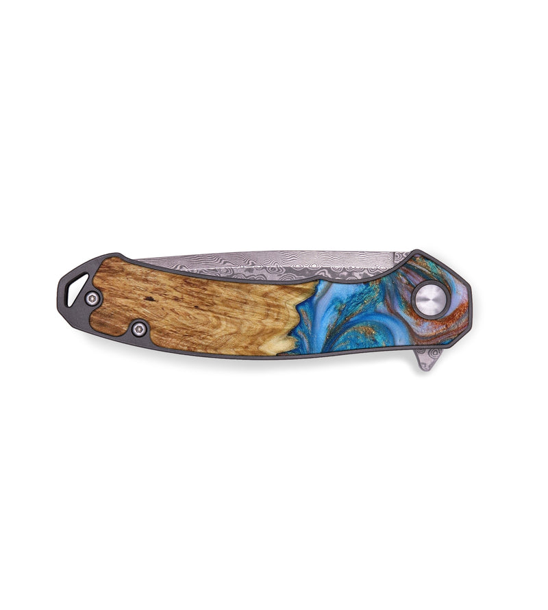 EDC Wood+Resin Pocket Knife - Jayceon (Teal & Gold, 642628)