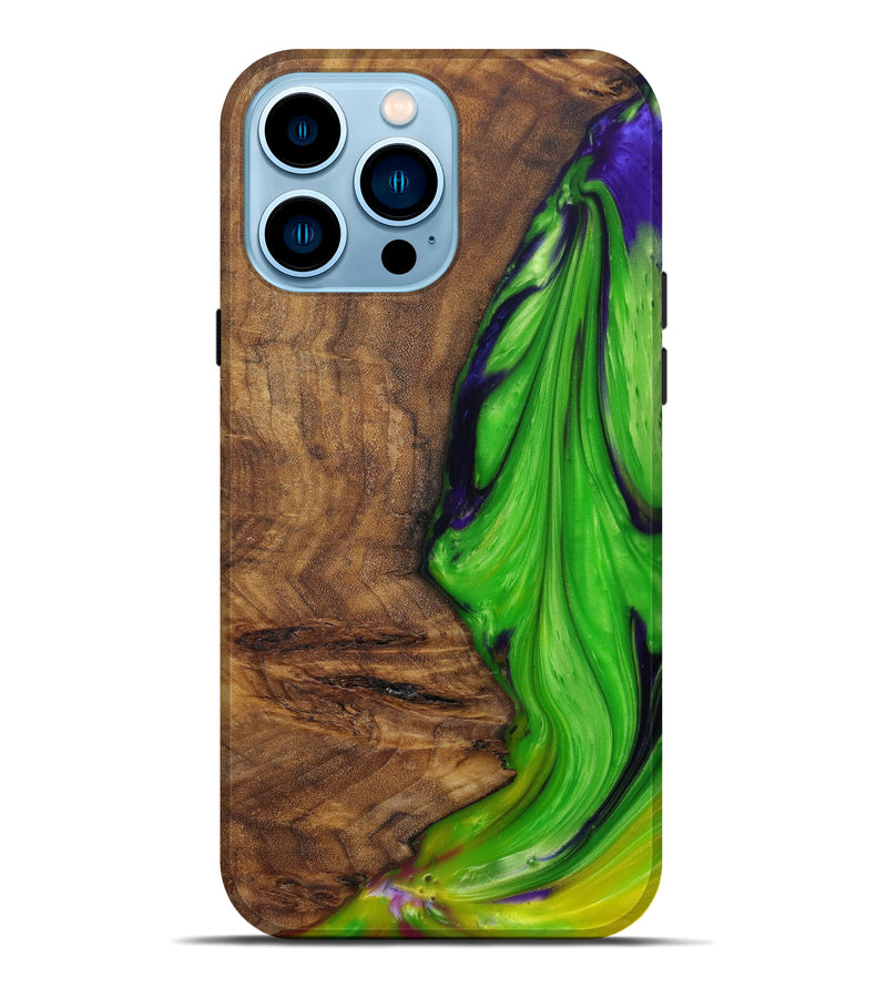 iPhone 14 Pro Max Wood+Resin Live Edge Phone Case - Simone (Dark Green, 585174)
