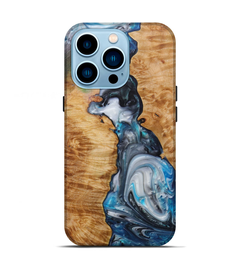 iPhone 14 Pro Wood+Resin Live Edge Phone Case - Nick (Light Blue, 585623)