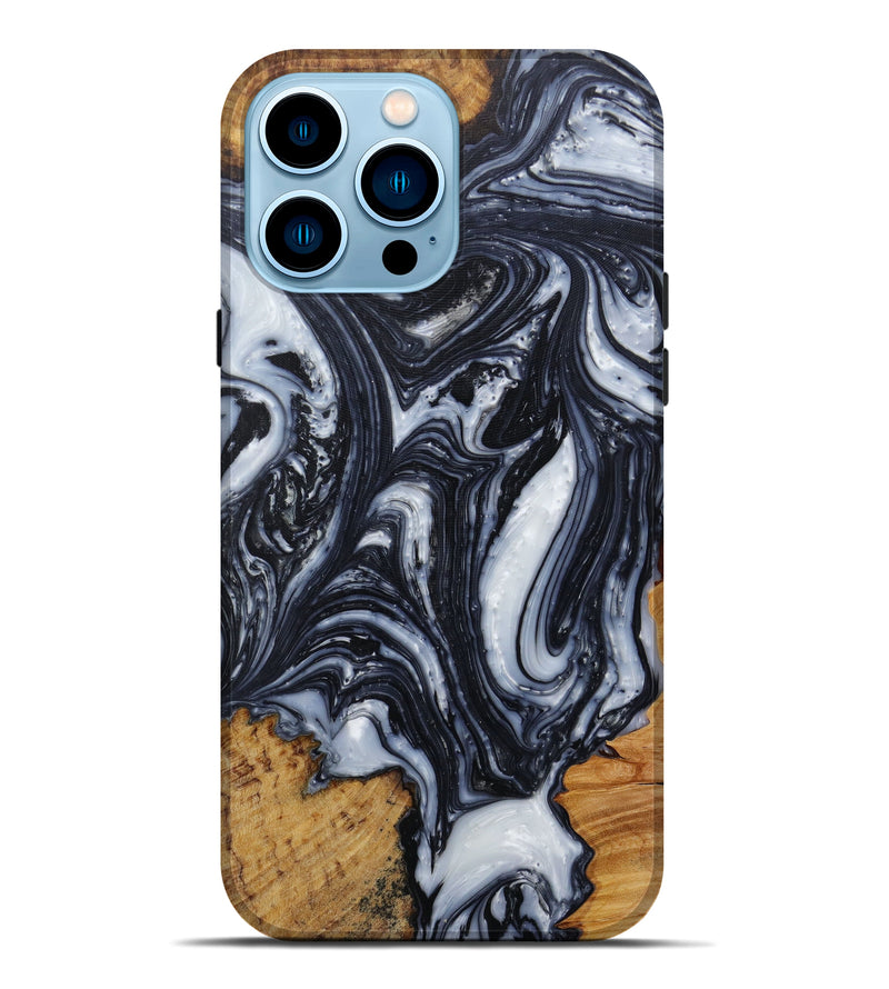 iPhone 14 Pro Max Wood+Resin Live Edge Phone Case - Grietje (Black & White, 589838)
