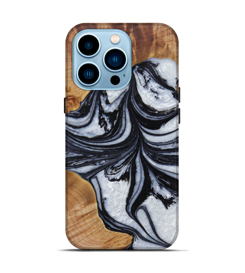 iPhone 14 Pro Wood+Resin Live Edge Phone Case - Lucinda (Black & White, 586773)