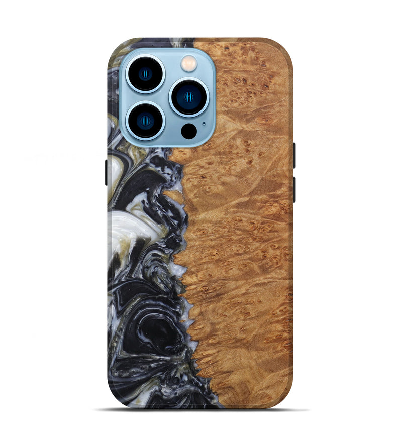 iPhone 14 Pro Wood+Resin Live Edge Phone Case - Drew (Black & White, 581231)