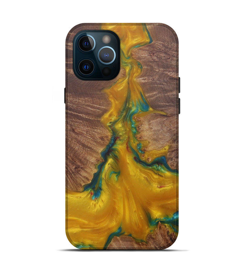 iPhone 12 Pro Wood+Resin Live Edge Phone Case - Dixie (Teal & Gold, 571483)
