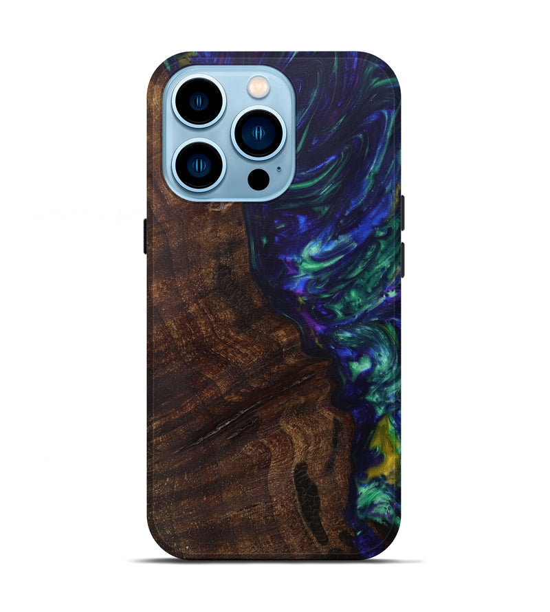 iPhone 14 Pro Wood+Resin Live Edge Phone Case - Saskia (Dark Blue, 584102)