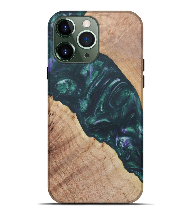 iPhone 13 Pro Max Wood+Resin Live Edge Phone Case - Baines (Dark Green, 577507)
