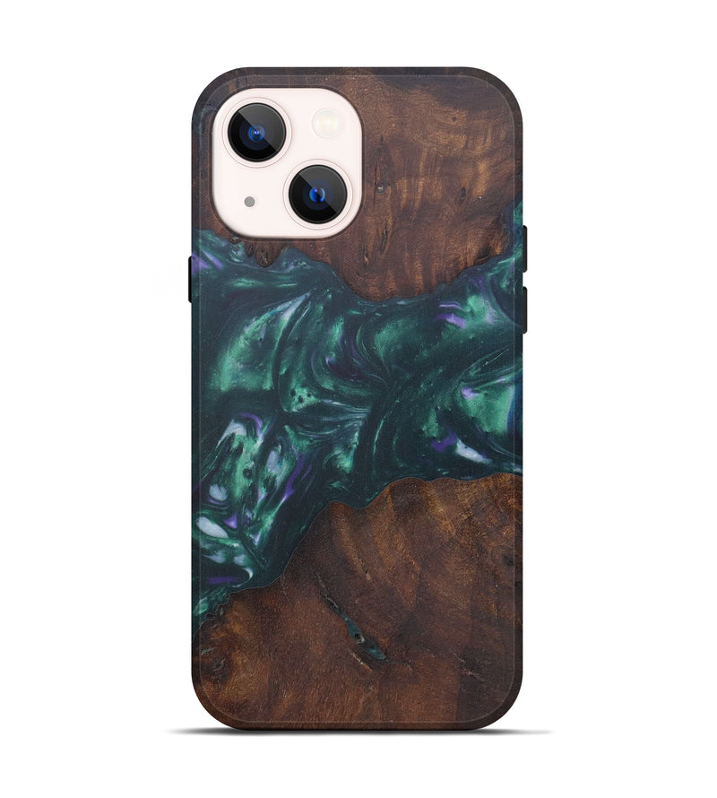 iPhone 13 Wood+Resin Live Edge Phone Case - Penelopa (Dark Green, 574859)