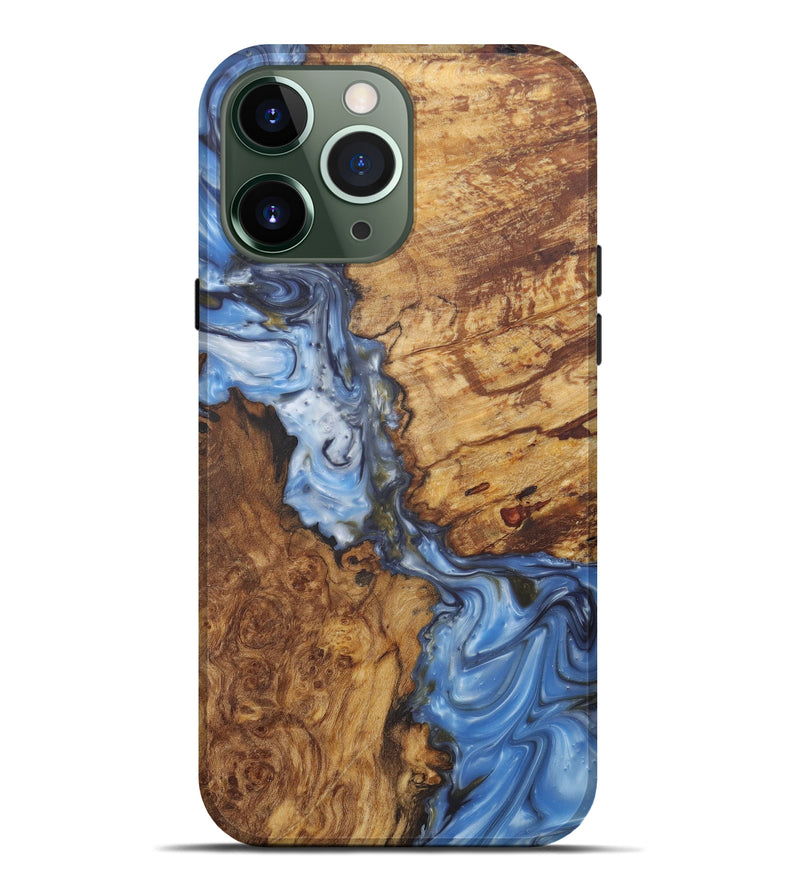 iPhone 13 Pro Max Wood+Resin Live Edge Phone Case - Oguz (Light Blue, 579139)