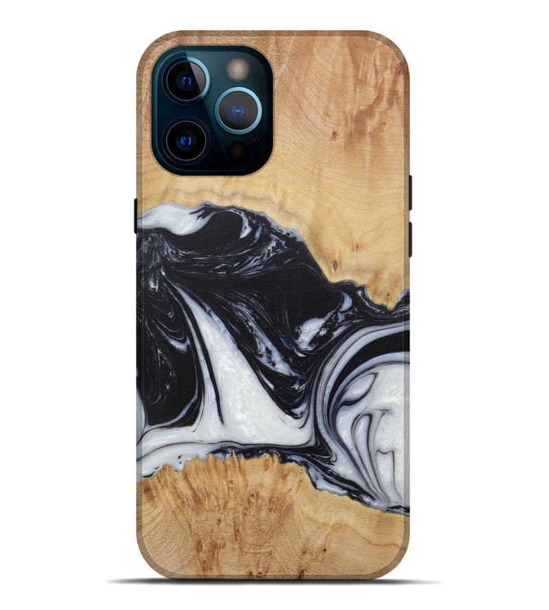 iPhone 12 Pro Max Wood+Resin Live Edge Phone Case - Odella (Black & White, 588639)