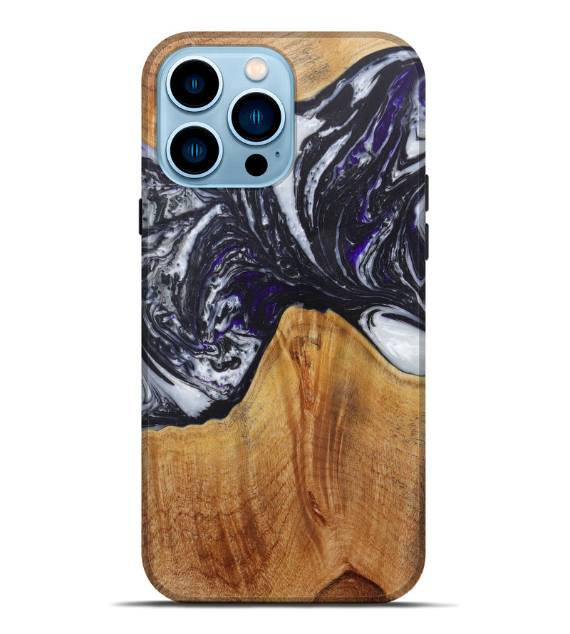 iPhone 14 Pro Max Wood+Resin Live Edge Phone Case - Derin (Black & White, 586765)