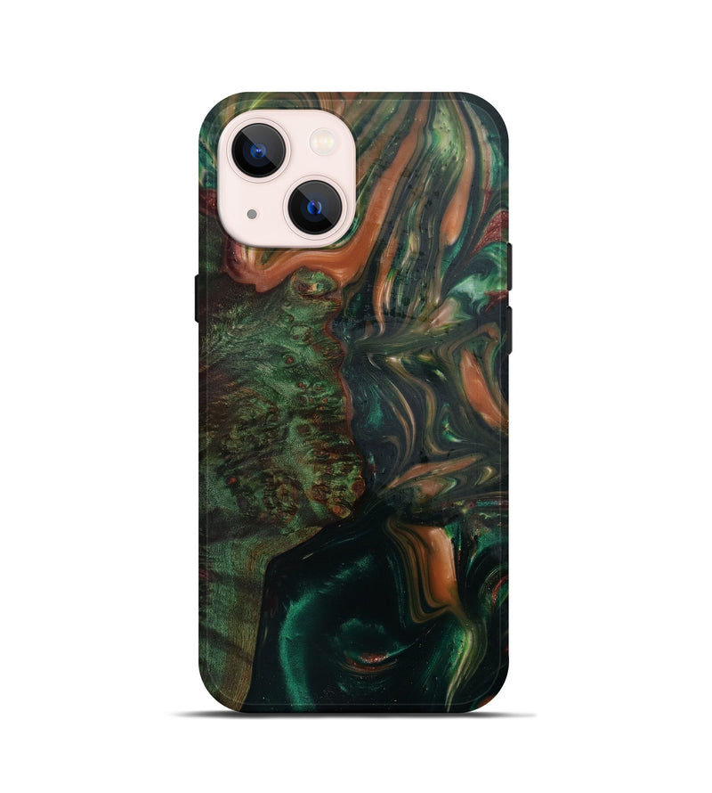 iPhone 13 mini Wood+Resin Live Edge Phone Case - Noreen (Dark Green, 571486)