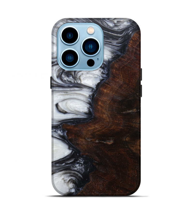 iPhone 14 Pro Wood+Resin Live Edge Phone Case - Madge (Black & White, 589827)