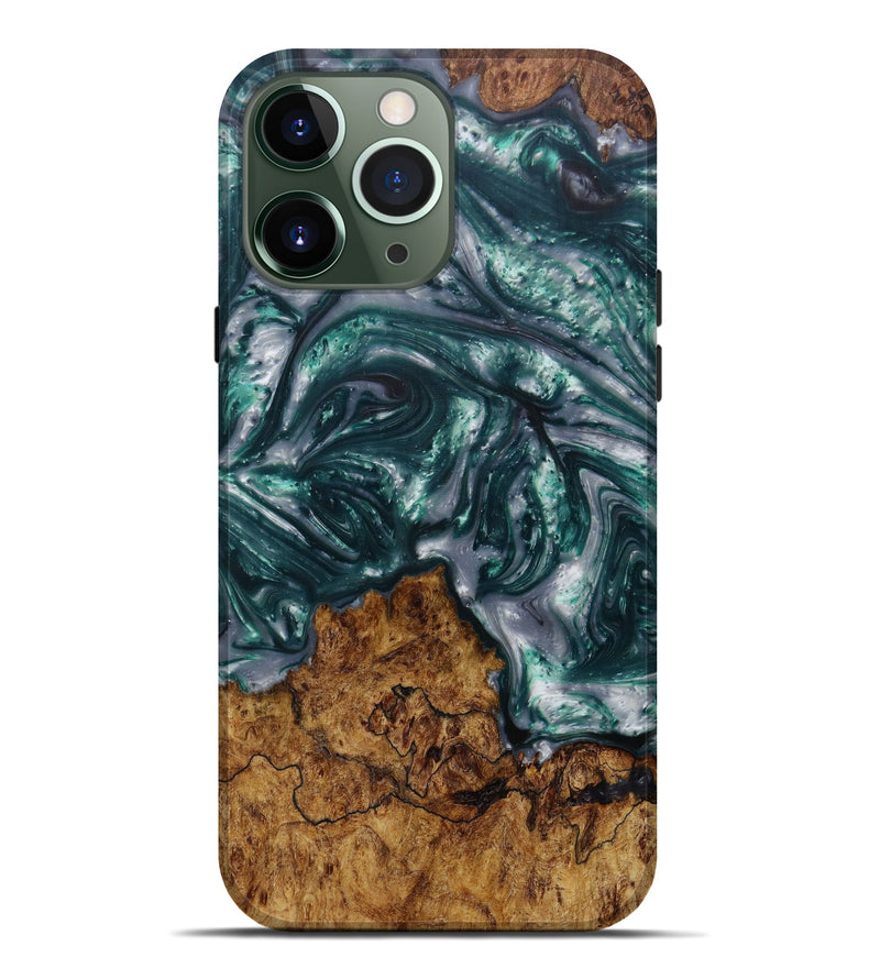 iPhone 13 Pro Max Wood+Resin Live Edge Phone Case - Chelsae (Dark Green, 585214)