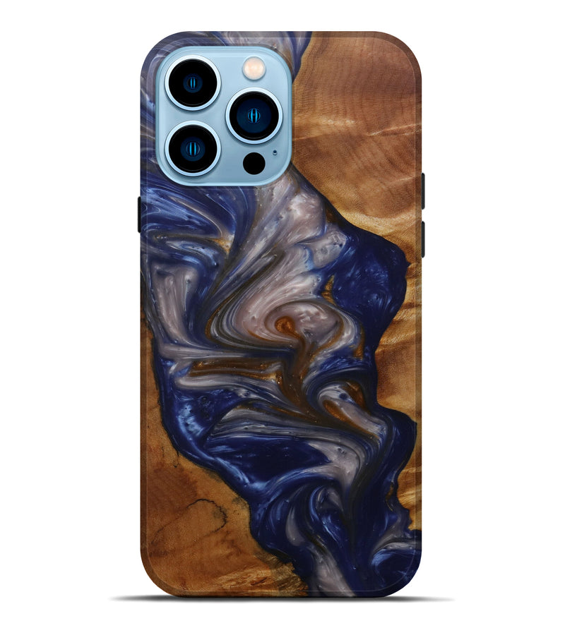 iPhone 14 Pro Max Wood+Resin Live Edge Phone Case - Alisha (Dark Blue, 586267)