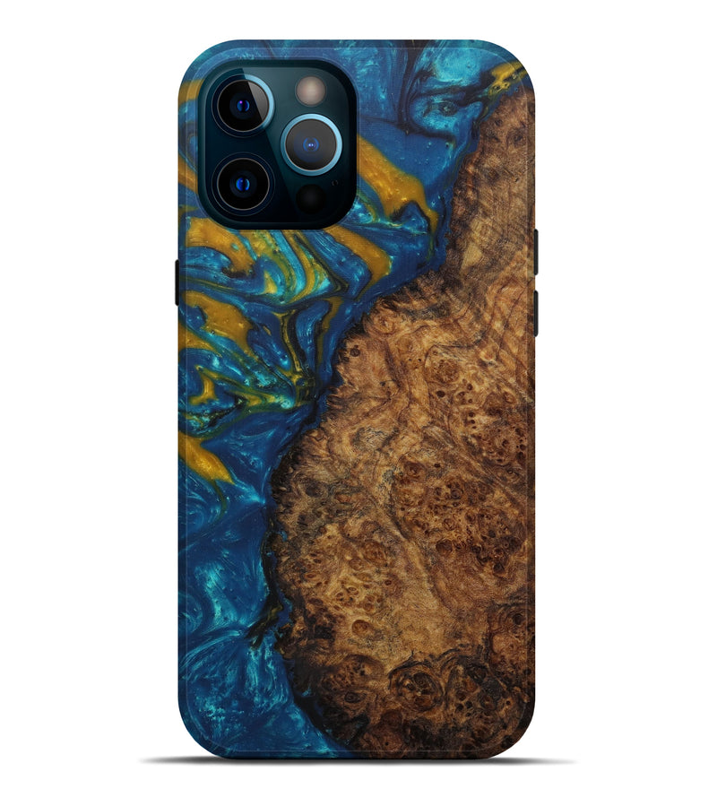 iPhone 12 Pro Max Wood+Resin Live Edge Phone Case - Neil (Teal & Gold, 585566)