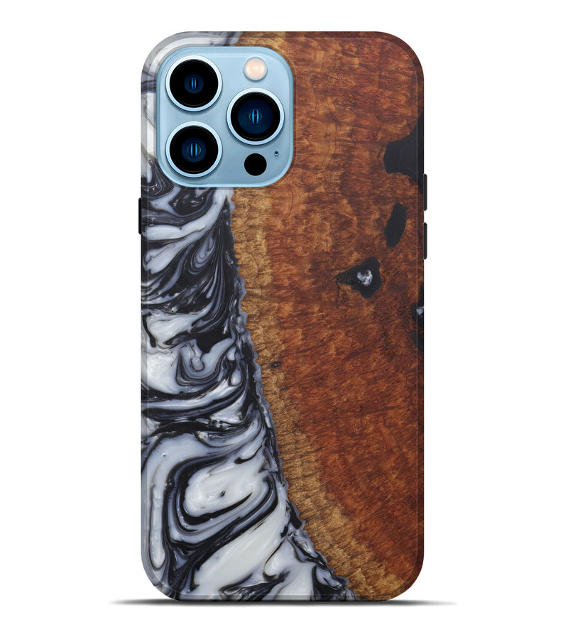 iPhone 14 Pro Max Wood+Resin Live Edge Phone Case - Janessa (Black & White, 588641)