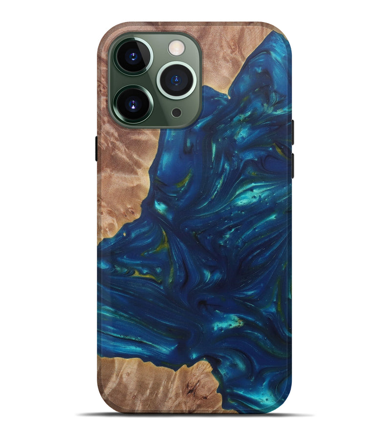 iPhone 13 Pro Max Wood+Resin Live Edge Phone Case - Lottie (Teal & Gold, 577466)