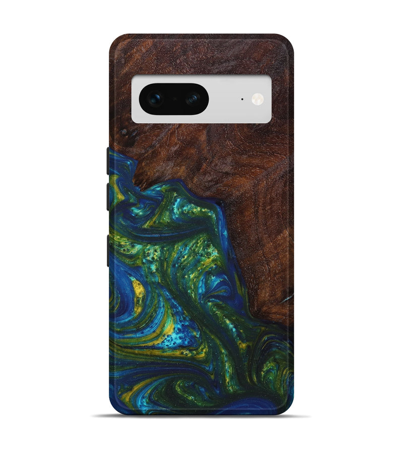 Pixel 7 Wood+Resin Live Edge Phone Case - Lennart (Teal & Gold, 633279)