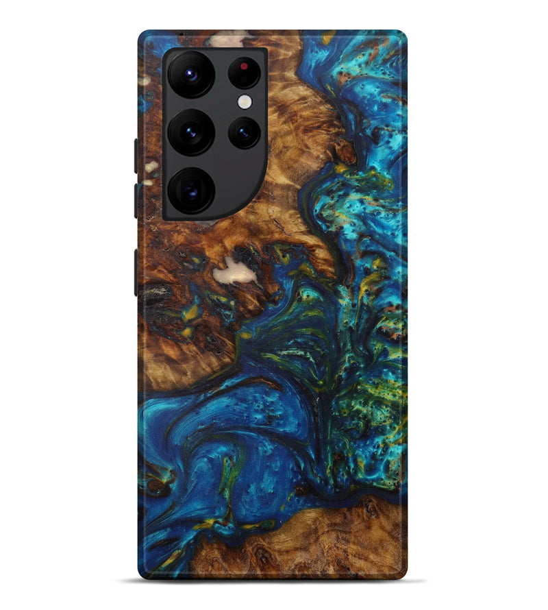 Galaxy S22 Ultra Wood+Resin Live Edge Phone Case - Randall (Teal & Gold, 582813)