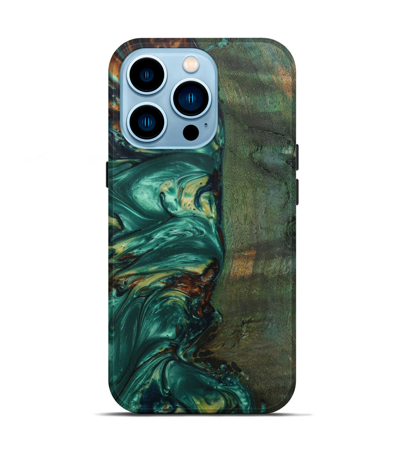 iPhone 14 Pro Wood+Resin Live Edge Phone Case - Izabel (Dark Green, 588677)