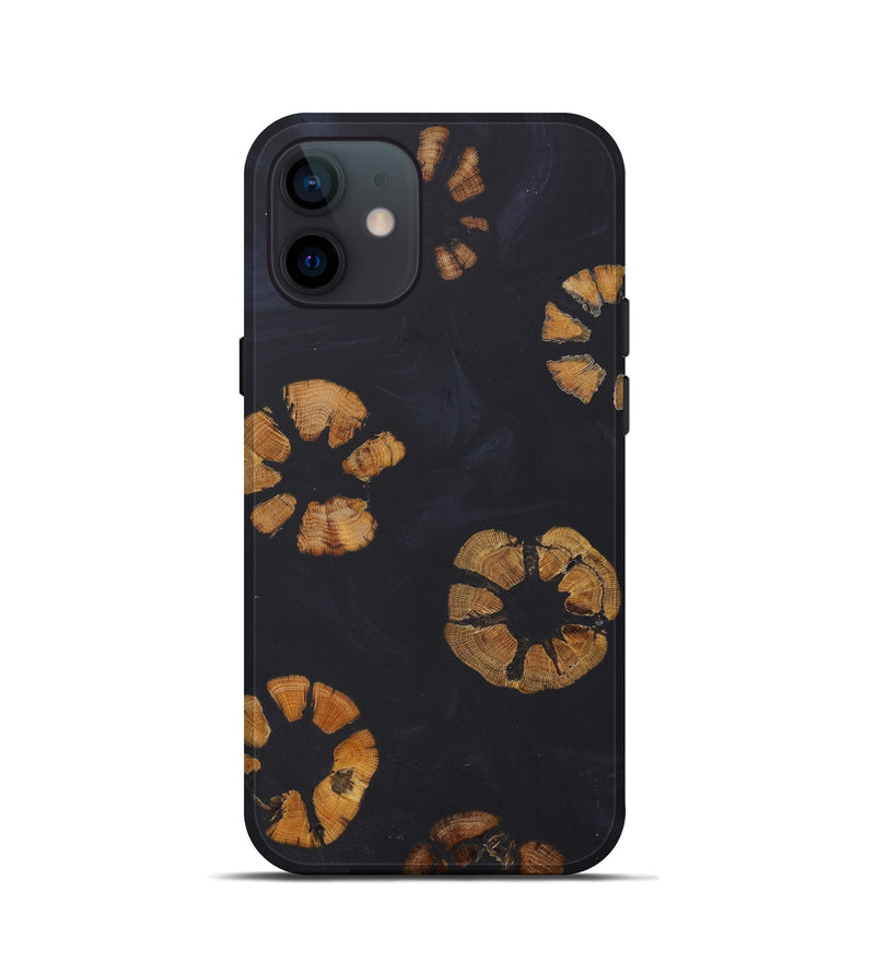 iPhone 12 mini Wood+Resin Live Edge Phone Case - Langston (Pure Black, 619578)